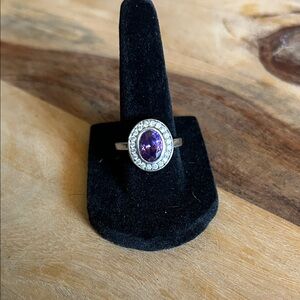 Elegant Purple Halo Ring - Silver